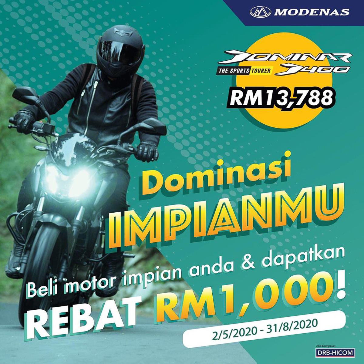 RM1,000 rebate for Modenas Dominar D400 u2013 now only RM12,788 